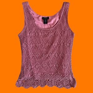00's vintage pink crochet knit cottagecore coquette y2k tank top XL